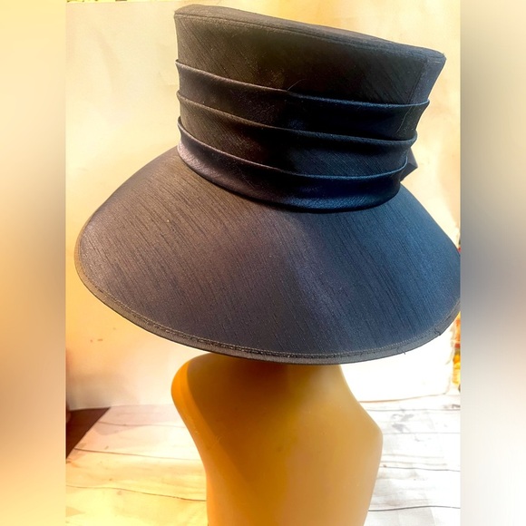 Giovannio Design in England Extra Wide Brimmed Fancy Navy Blue Derby Tea Hat - Picture 6 of 11